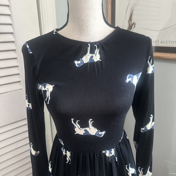 MODCLOTH Dress Womens XS Black Bird Dog Print Fit Flare Party Jersey Stretch - Picture 2 of 10